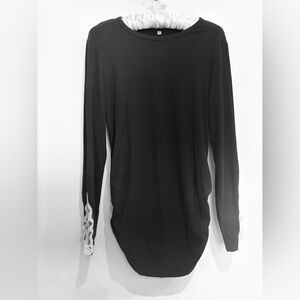 Black Long Sleeve Blouse with Cream Lace Bell Sleeves